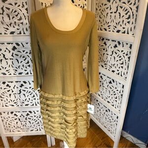 NWT Calvin Klein Gold Long Sleeve Dress Sz L